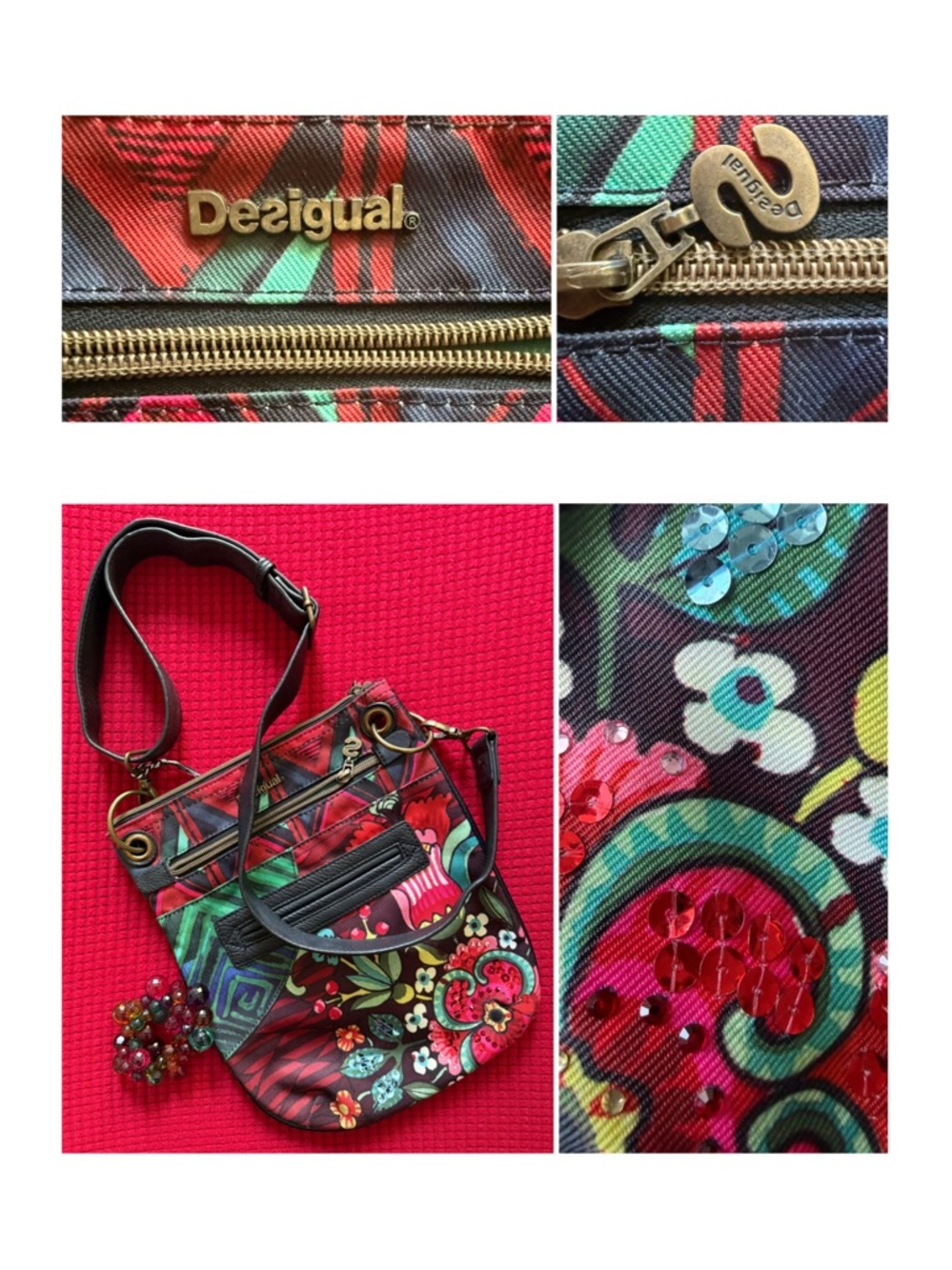 Desigual Floral Sequin Crossbody Bag
